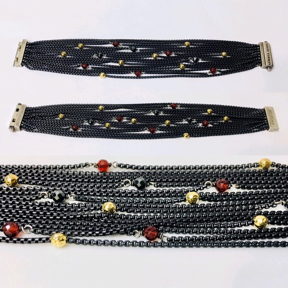 David Yurman Garnet Hematine 16 Row Chain Bracelet - Picture 3 of 7